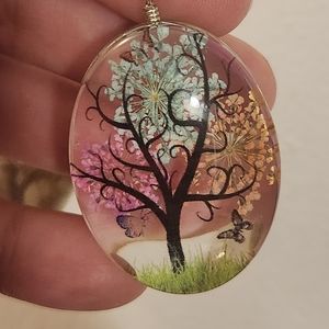 Handpainted glass pendant  on leather